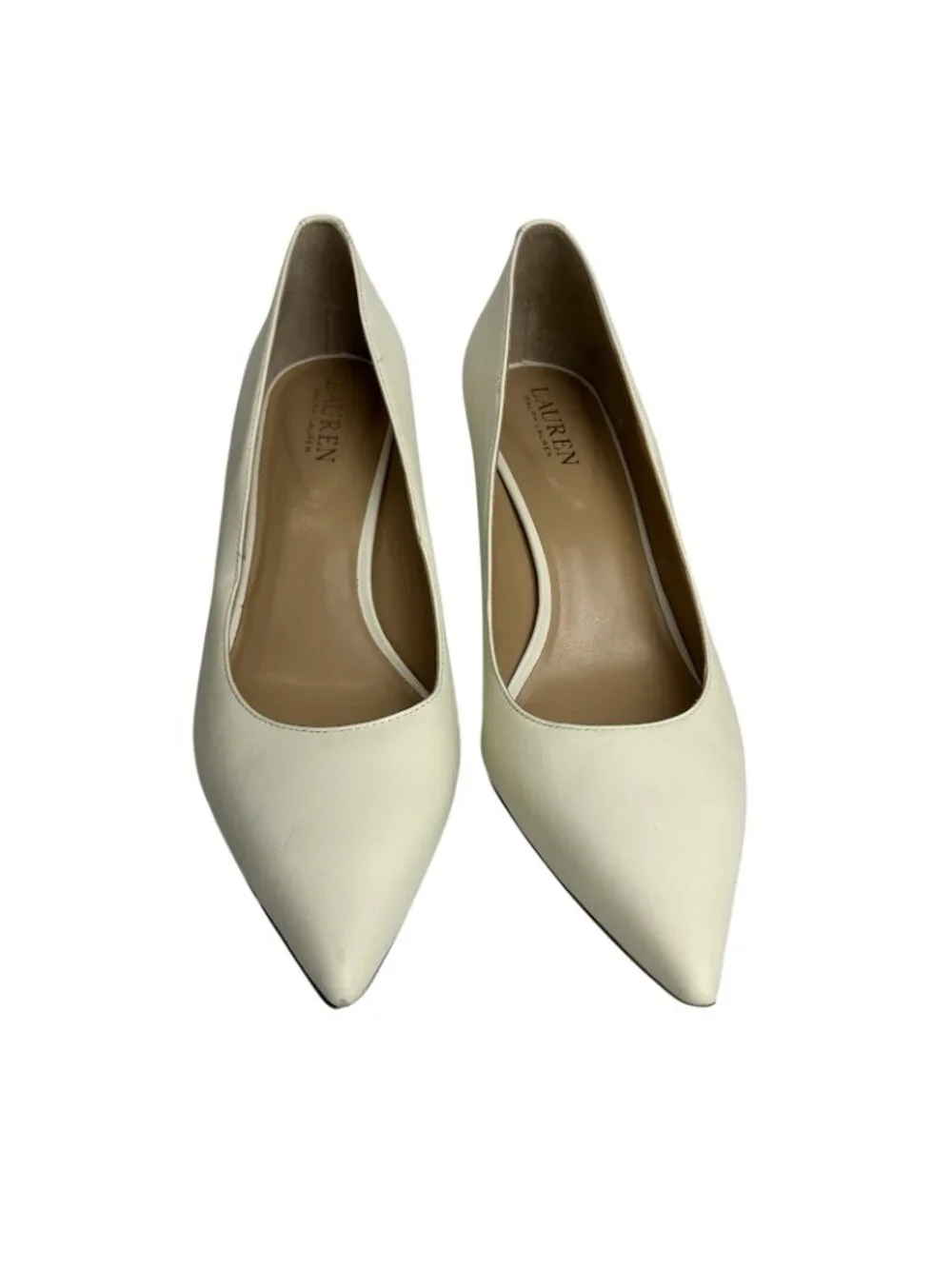 Lauren Ralph Lauren Lanette Pumps Women's 9B Cream Leather Upper, Pointed Toe